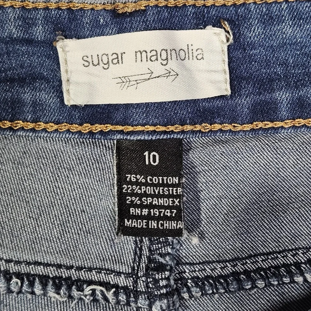 Sugar Magnolia Womens Distressed Skinny Jeans Size 10 Blue Stretch Ankle Studded